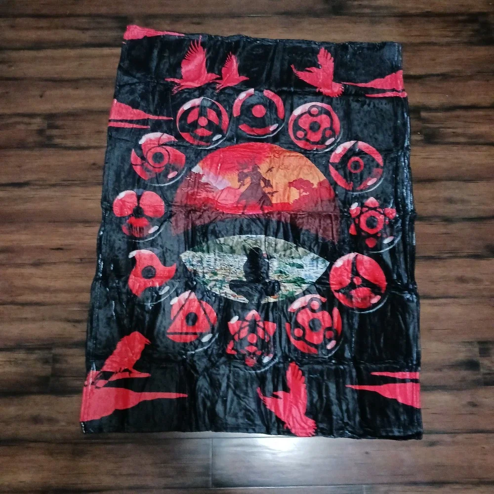 Naruto Itachi Uchiha Sharingan Fleece Throw Blanket 50x40 Black Red Anime Print